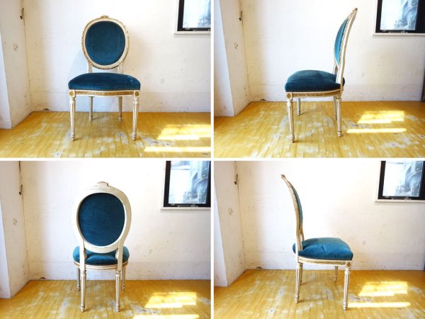 フランス アンティーク French antique ペイント サロンチェア Salon chair ダイニングチェア ベロアシート ★