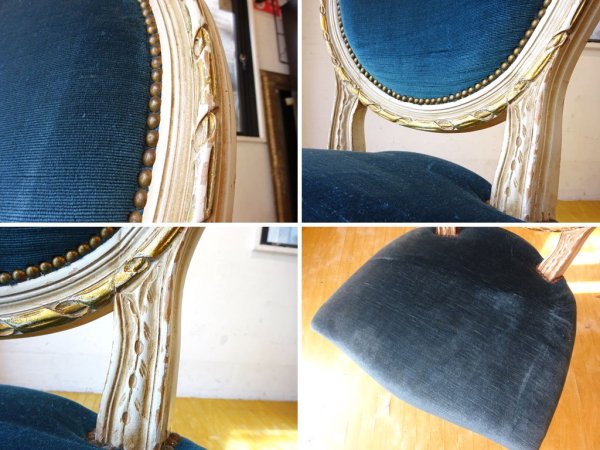 フランス アンティーク French antique ペイント サロンチェア Salon chair ダイニングチェア ベロアシート ★