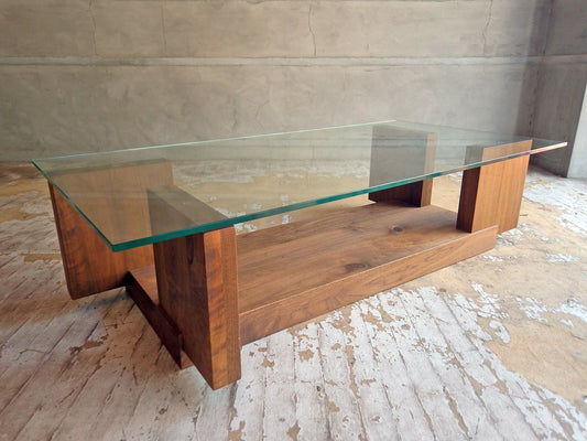 ヒラシマ HIRASHIMA カラメッラ リビングテーブル CARAMELLA Living Table glass ウォールナット 無垢材 ガラス天板 定価:150,700円 ♪