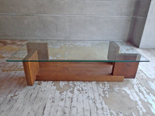 ヒラシマ HIRASHIMA カラメッラ リビングテーブル CARAMELLA Living Table glass ウォールナット 無垢材 ガラス天板 定価:150,700円 ♪