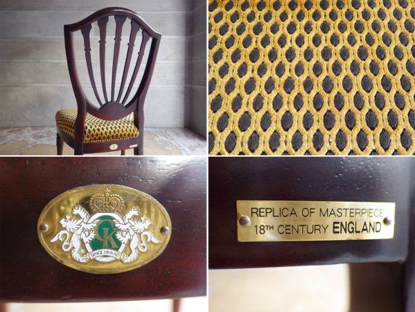 レプリカオブマスターピース REPLICA OF MASTERPIECE 18TH CENTURY ENGLAND ダイニングチェア イエロー メッシュパターン クラシカルデザイン 2脚セット ♪