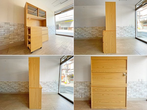 無印良品 MUJI 木製カップボード オーク材 食器棚 キャスターワゴン付 ナチュラルテイスト 定価79,900円 ●