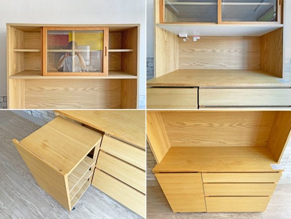 無印良品 MUJI 木製カップボード オーク材 食器棚 キャスターワゴン付 ナチュラルテイスト 定価79,900円 ●
