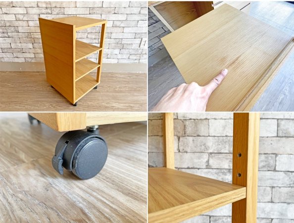 無印良品 MUJI 木製カップボード オーク材 食器棚 キャスターワゴン付 ナチュラルテイスト 定価79,900円 ●