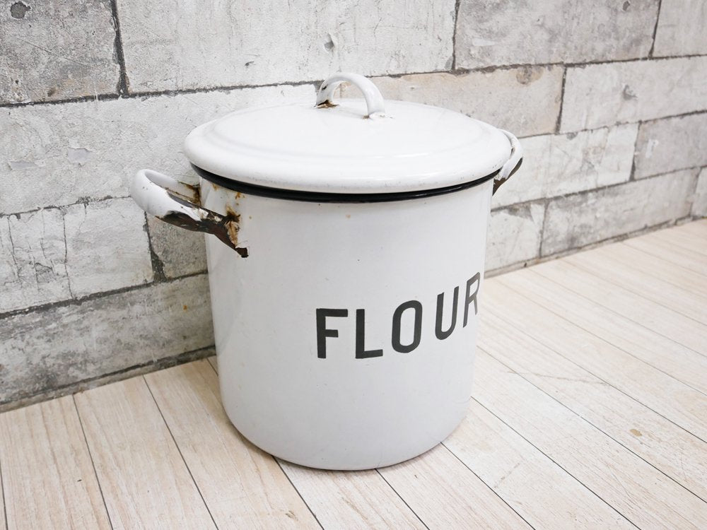 UKビンテージ UK Vintage ホーロー缶 キャニスター フラワー FLOUR エナメル 保存容器 取手付き ●