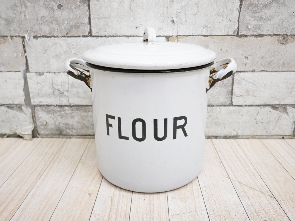 UKビンテージ UK Vintage ホーロー缶 キャニスター フラワー FLOUR エナメル 保存容器 取手付き ●