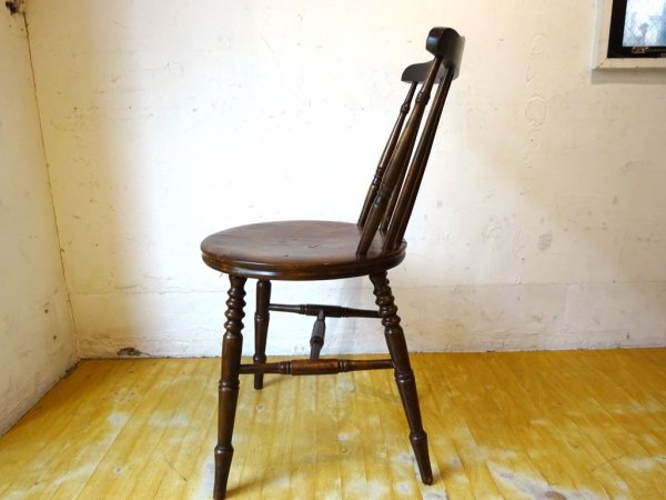 アンティーク スピンドルバック ダイニングチェア スポークバック サイドチェア ニレ無垢材 楡 ラウンドシート Antique Chair ★