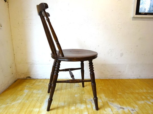 アンティーク スピンドルバック ダイニングチェア スポークバック サイドチェア ニレ無垢材 楡 ラウンドシート Antique Chair ★