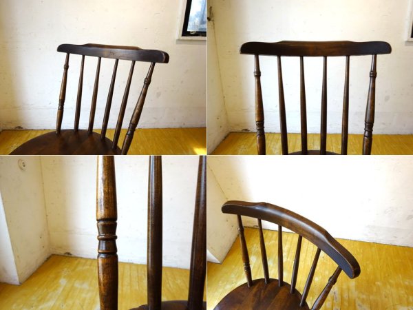 アンティーク スピンドルバック ダイニングチェア スポークバック サイドチェア ニレ無垢材 楡 ラウンドシート Antique Chair ★