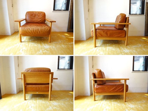 イデー IDEE ディモンシュ 1シーターソファ DIMANCHE SOFA マリナ・ボーティエ フルグレインレザー×ホワイトオーク無垢材 19.8万円 ★