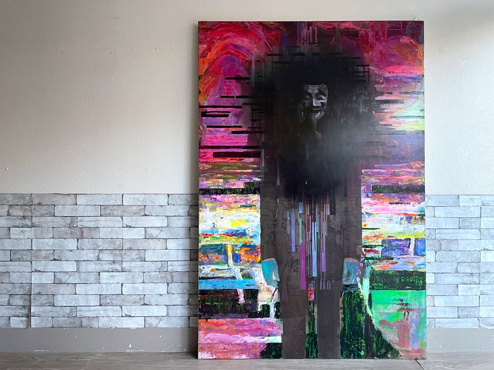 unknown アクリル画 抽象画 絵画 大判サイズ 130×194cm アバンギャルド 現代アート 現状品 ●