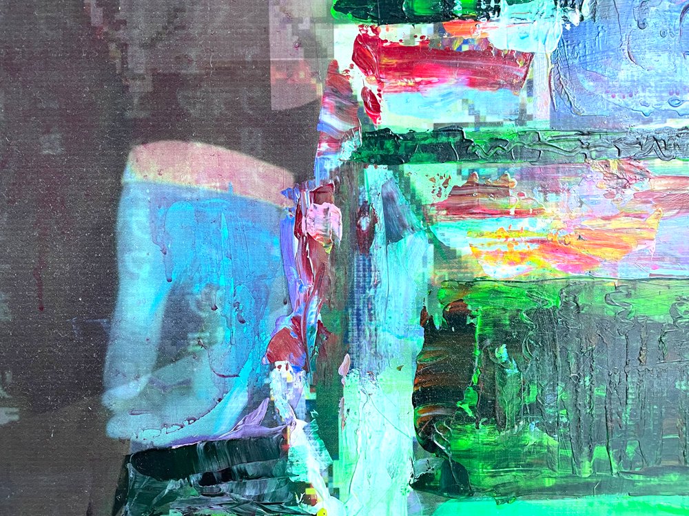 unknown アクリル画 抽象画 絵画 大判サイズ 130×194cm アバンギャルド 現代アート 現状品 ●