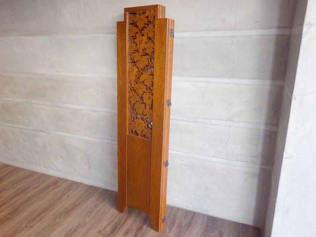 三越家具 ブルージュ Brugge パーテーション 3連スクリーン 透かし挽き 葡萄 英国カントリー ナラ無垢材 ♪