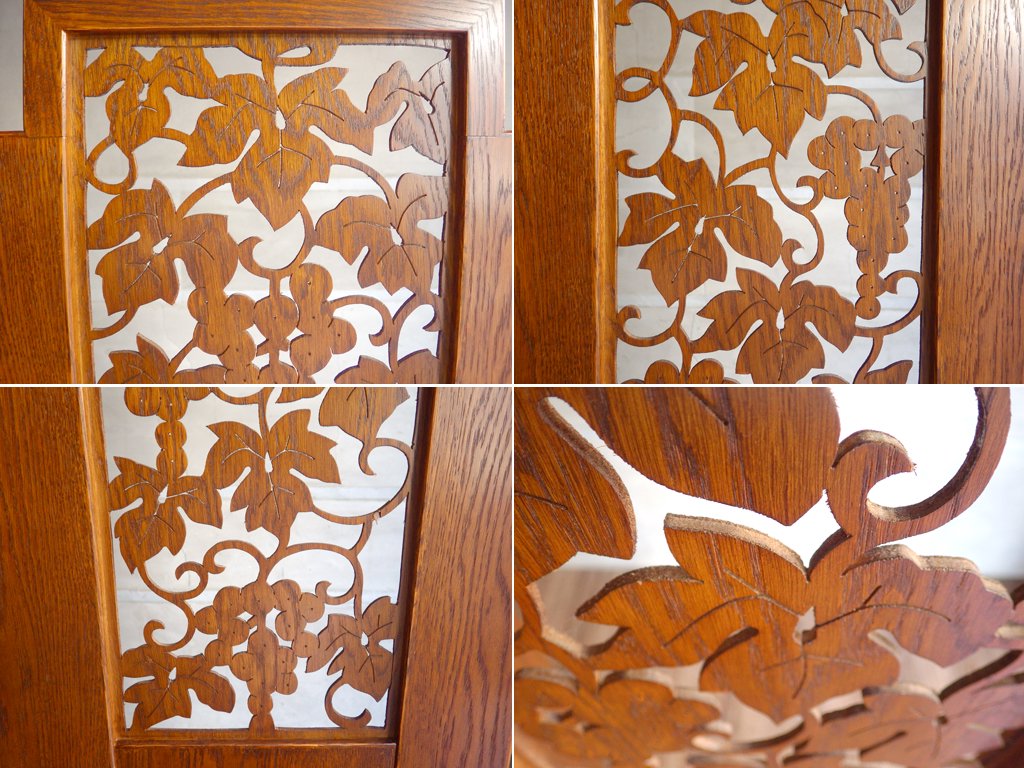 三越家具 ブルージュ Brugge パーテーション 3連スクリーン 透かし挽き 葡萄 英国カントリー ナラ無垢材 ♪