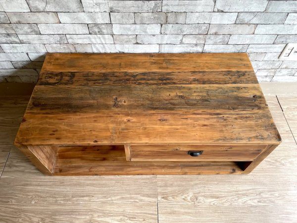 ノットアンティークス Knot antiques ワイドコーヒーテーブル WIDE COFFEE TABLE パイン古材 クラッシュゲート インダストリアル ￥57,200- ●