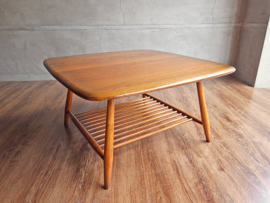 アーコール Ercol スクエア センターテーブル コーヒーテーブル エルム無垢材 UKビンテージ Vintage 英国家具 ♪