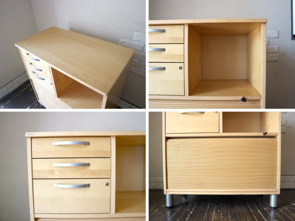 edsbyn office furniture ロールドア × 引き出し3段 ミドルキャビネット 蛇腹 鍵付 棚板欠品 ナチュラル オフィス家具 北欧 スウェーデン ◎
