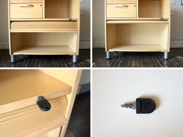 edsbyn office furniture ロールドア × 引き出し3段 ミドルキャビネット 蛇腹 鍵付 棚板欠品 ナチュラル オフィス家具 北欧 スウェーデン ◎