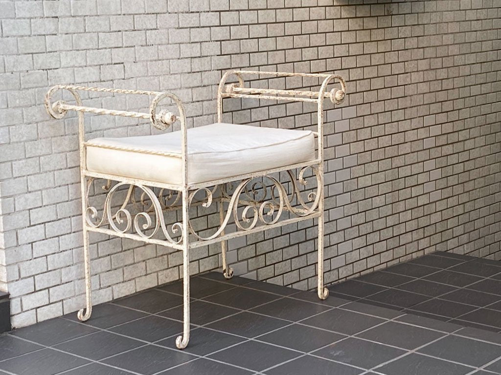 アンティークスタイル Antique Style アイアンベンチ ガーデンベンチ スツール ホワイトペイント シャビーシック ■