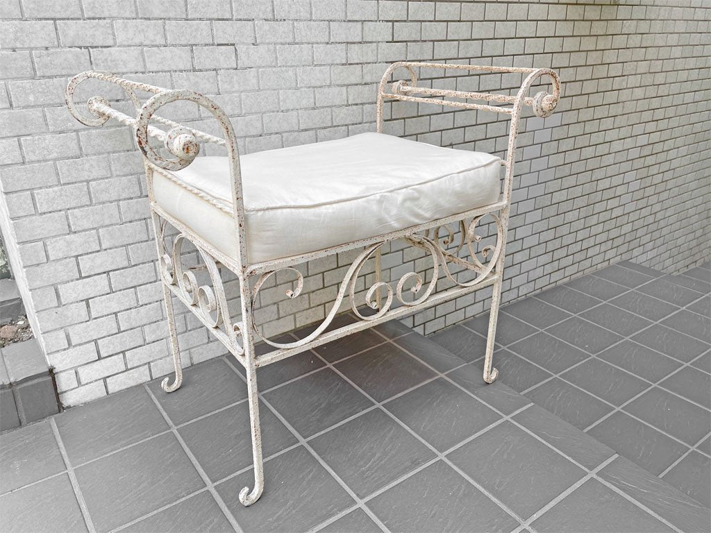 アンティークスタイル Antique Style アイアンベンチ ガーデンベンチ スツール ホワイトペイント シャビーシック ■