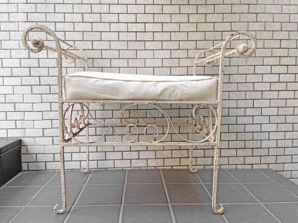 アンティークスタイル Antique Style アイアンベンチ ガーデンベンチ スツール ホワイトペイント シャビーシック ■