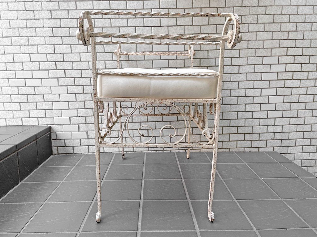 アンティークスタイル Antique Style アイアンベンチ ガーデンベンチ スツール ホワイトペイント シャビーシック ■