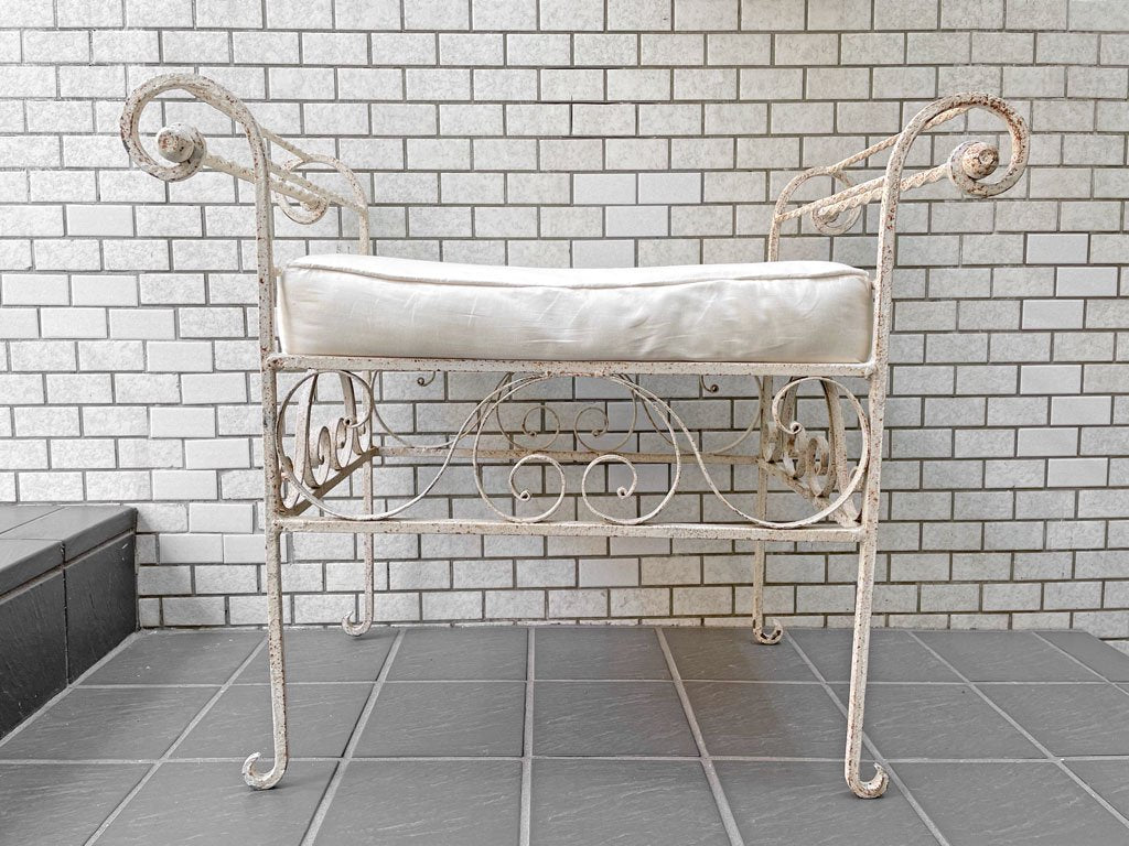 アンティークスタイル Antique Style アイアンベンチ ガーデンベンチ スツール ホワイトペイント シャビーシック ■