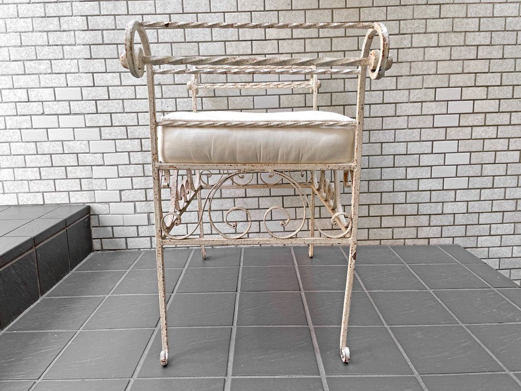 アンティークスタイル Antique Style アイアンベンチ ガーデンベンチ スツール ホワイトペイント シャビーシック ■