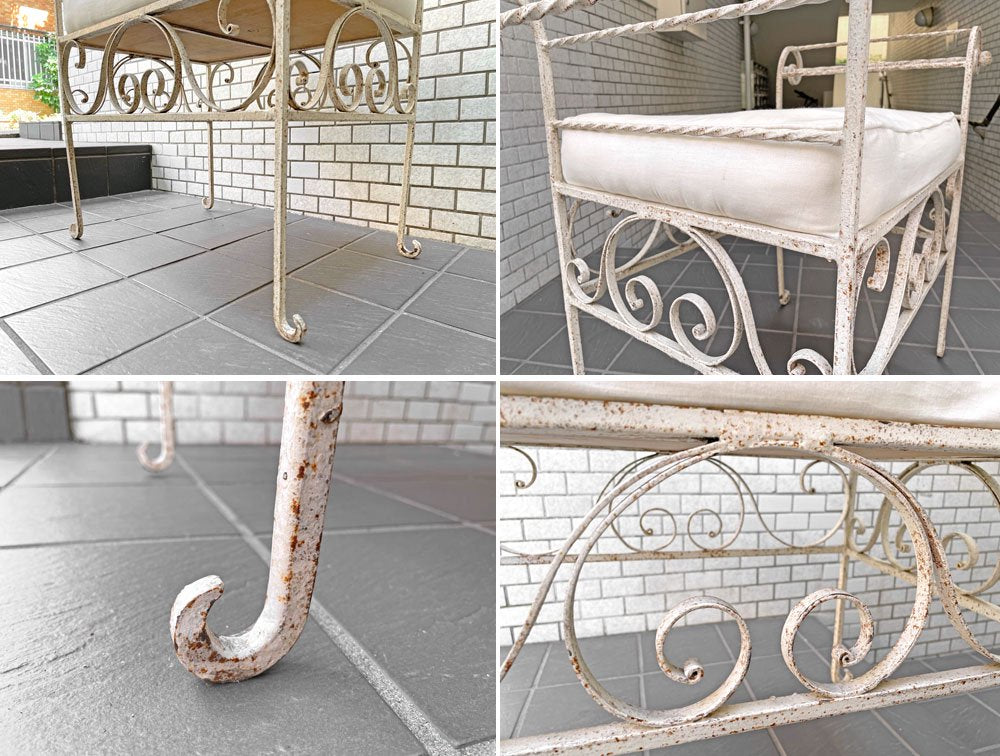アンティークスタイル Antique Style アイアンベンチ ガーデンベンチ スツール ホワイトペイント シャビーシック ■