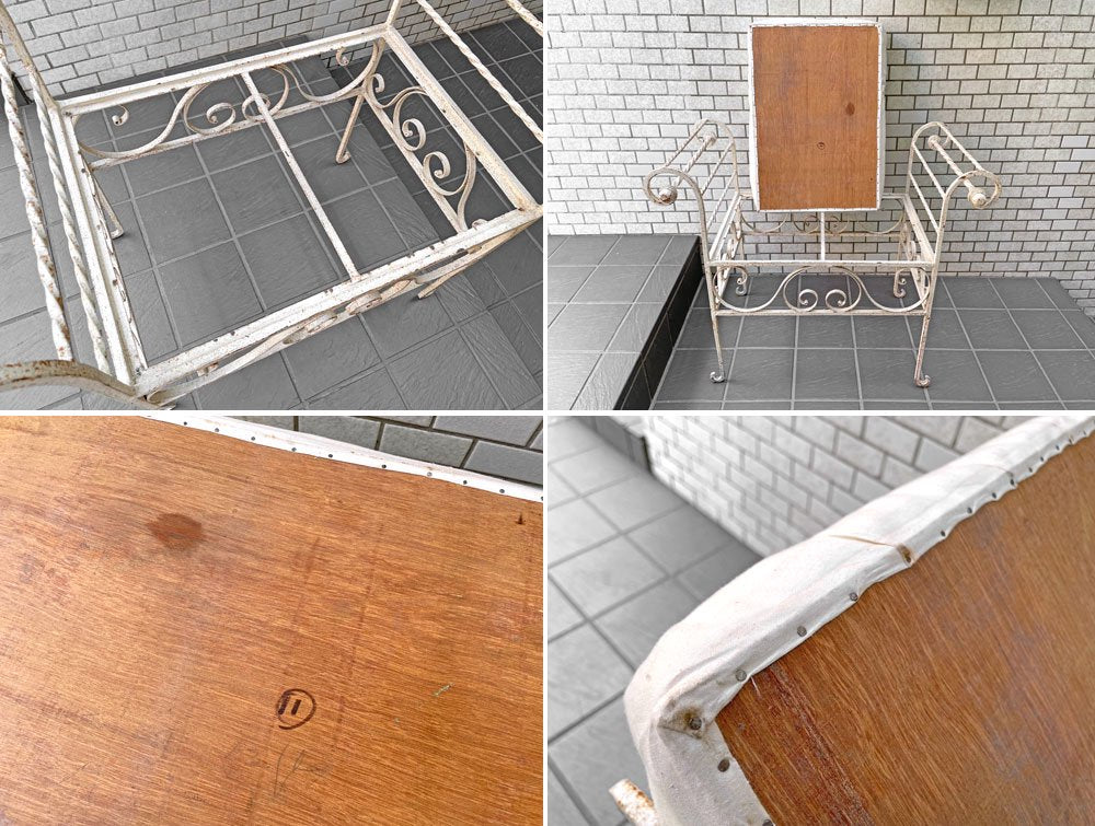 アンティークスタイル Antique Style アイアンベンチ ガーデンベンチ スツール ホワイトペイント シャビーシック ■