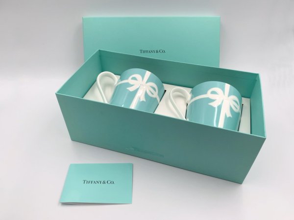 ティファニー Tiffany & Co. マグカップ 2客セット ブルー リボン ブルーボックスマグ 未使用 箱付 ◎