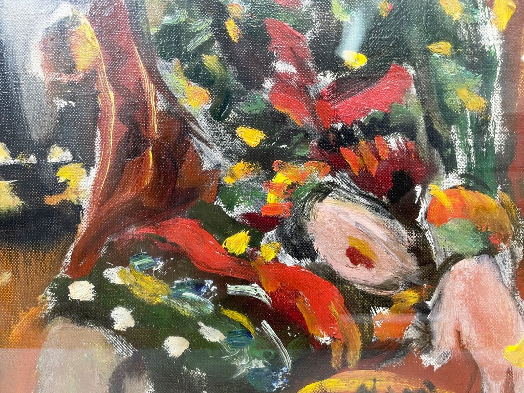 原精一 肉筆油彩画 少女座像 油絵 額装 ●