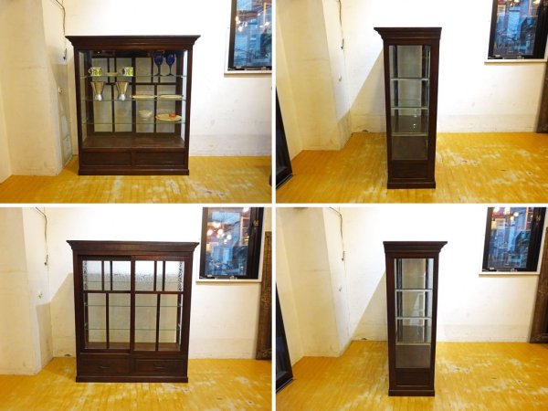 ジャパンビンテージ ガラスディスプレイ キャビネット 昭和レトロ 結霜硝子 対面ショーケース レストア済 ★