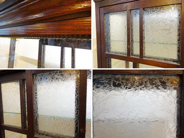 ジャパンビンテージ ガラスディスプレイ キャビネット 昭和レトロ 結霜硝子 対面ショーケース レストア済 ★