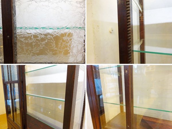 ジャパンビンテージ ガラスディスプレイ キャビネット 昭和レトロ 結霜硝子 対面ショーケース レストア済 ★