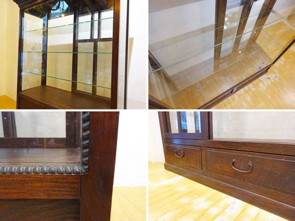 ジャパンビンテージ ガラスディスプレイ キャビネット 昭和レトロ 結霜硝子 対面ショーケース レストア済 ★