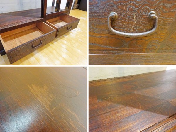 ジャパンビンテージ ガラスディスプレイ キャビネット 昭和レトロ 結霜硝子 対面ショーケース レストア済 ★