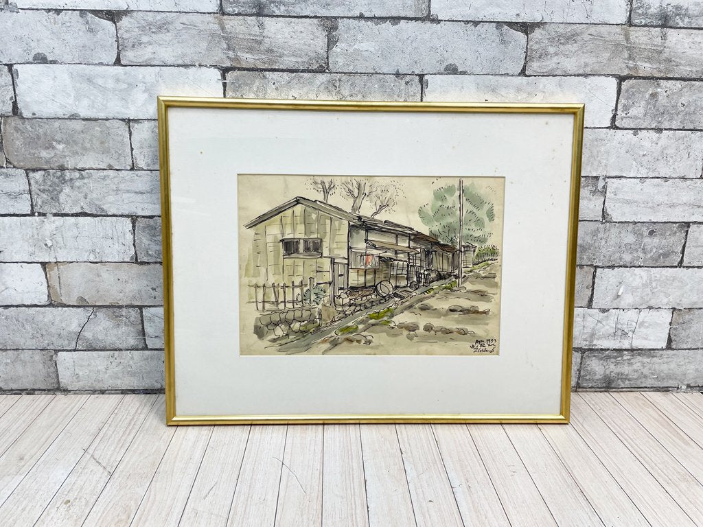 石川達三 水彩画 ペン画 第一回芥川賞受賞作家 サンデー毎日 額装品 ●
