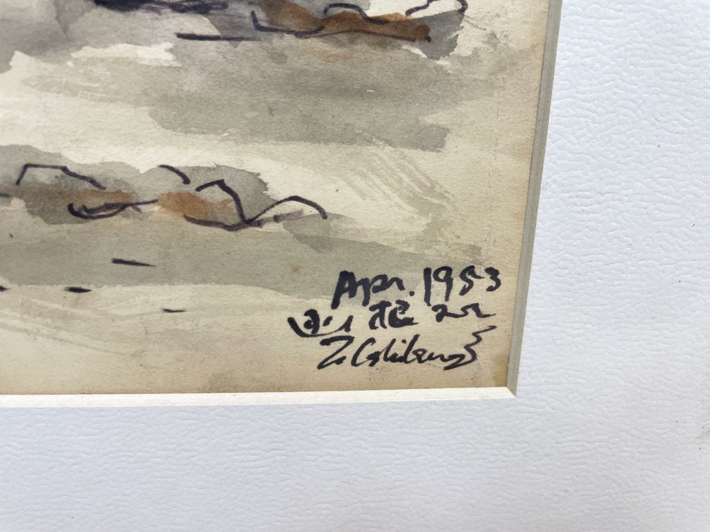 石川達三 水彩画 ペン画 第一回芥川賞受賞作家 サンデー毎日 額装品 ●