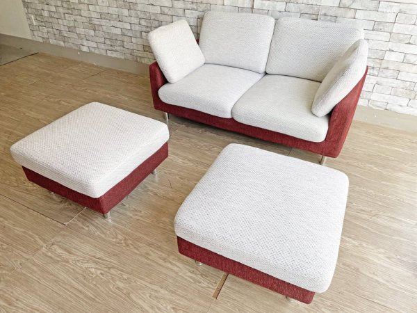 アルモニア ARMONIA ソノ SONO 3人掛けソファ & オットマン×2 クッション付 3点セット カバーリング ファブリック ダークレッド × ホワイト 定価￥99,980- ●