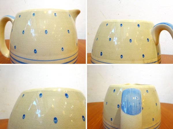 スージークーパー Susie Cooper UKビンテージ ポルカドット ブルー Polka dot ピッチャー Pitcher ジャグ 水差し 英国 ★
