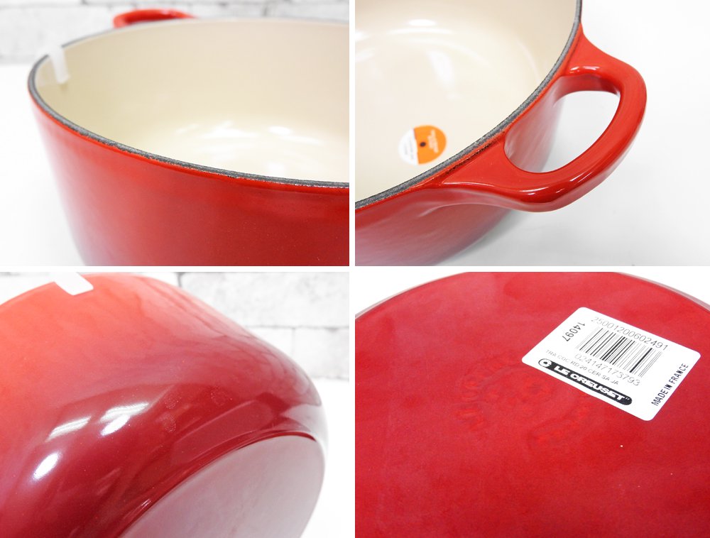 ルクルーゼ LE CREUSET シグニチャーココット・ロンド チェリーレッド Φ20cm 両手鍋 箱付 未使用品 定価￥33,000- ●