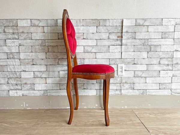 クラシカルデザイン ダイニングチェア 猫脚 スタッズ 鋲 ベロア調 ファブリック レッド アンティークスタイル Antique Style ●