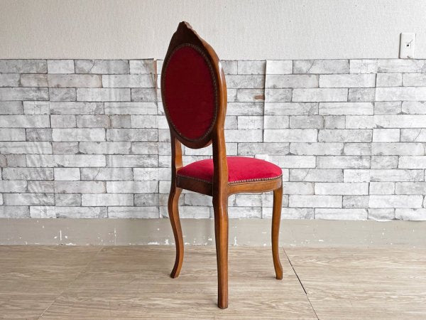 クラシカルデザイン ダイニングチェア 猫脚 スタッズ 鋲 ベロア調 ファブリック レッド アンティークスタイル Antique Style ●