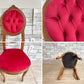 クラシカルデザイン ダイニングチェア 猫脚 スタッズ 鋲 ベロア調 ファブリック レッド アンティークスタイル Antique Style ●
