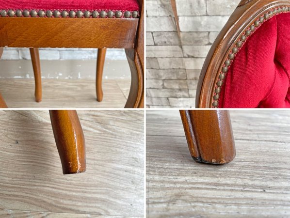 クラシカルデザイン ダイニングチェア 猫脚 スタッズ 鋲 ベロア調 ファブリック レッド アンティークスタイル Antique Style ●