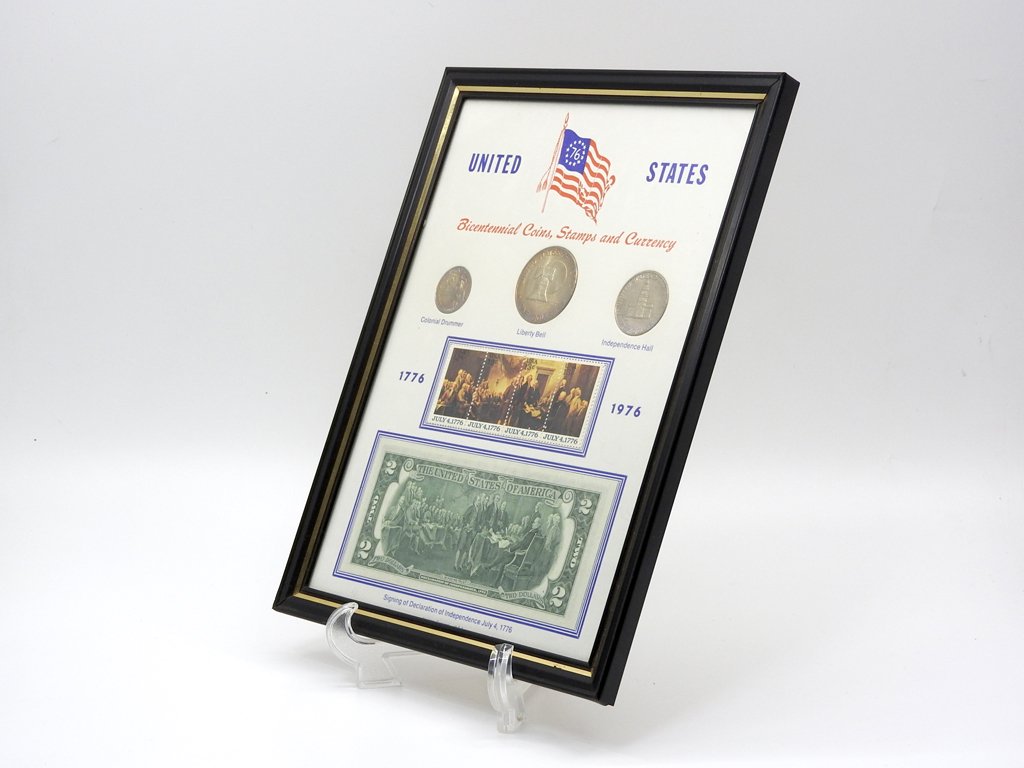 UNITED STATES 建国200年記念 1776-1976年 額装 コイン 切手 紙幣 セット 貨幣フレーム アメリカ ●