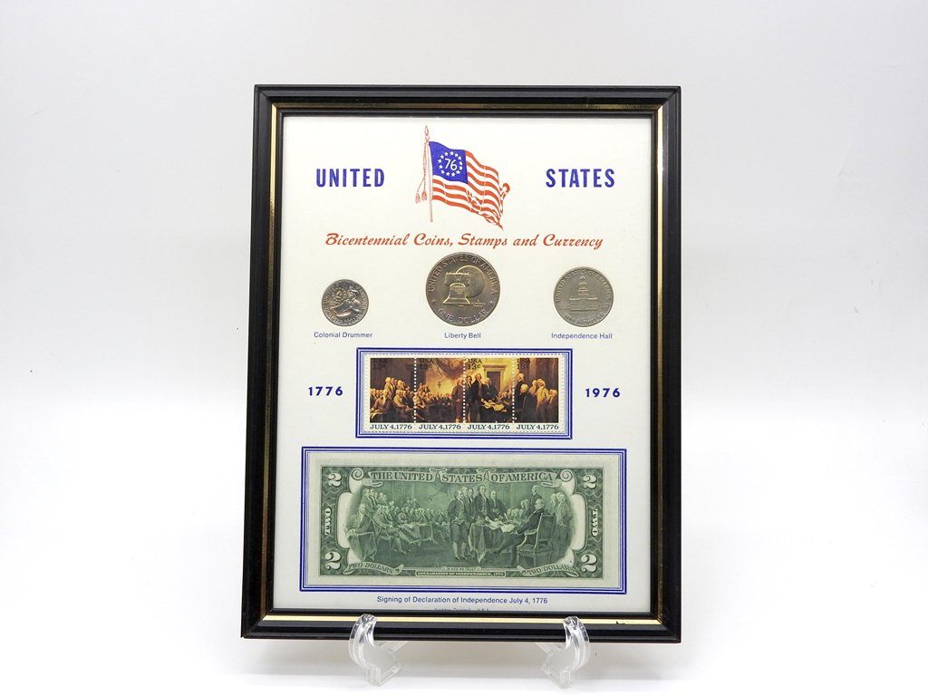 UNITED STATES 建国200年記念 1776-1976年 額装 コイン 切手 紙幣 セット 貨幣フレーム アメリカ ●
