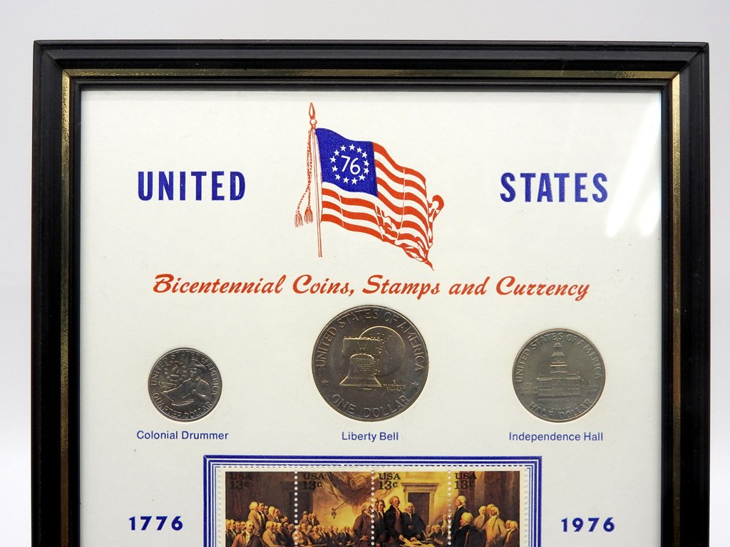 UNITED STATES 建国200年記念 1776-1976年 額装 コイン 切手 紙幣 セット 貨幣フレーム アメリカ ●