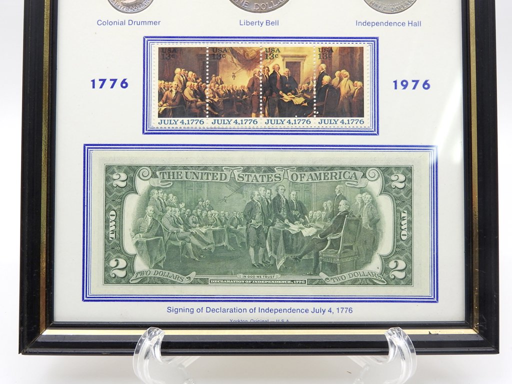 UNITED STATES 建国200年記念 1776-1976年 額装 コイン 切手 紙幣 セット 貨幣フレーム アメリカ ●